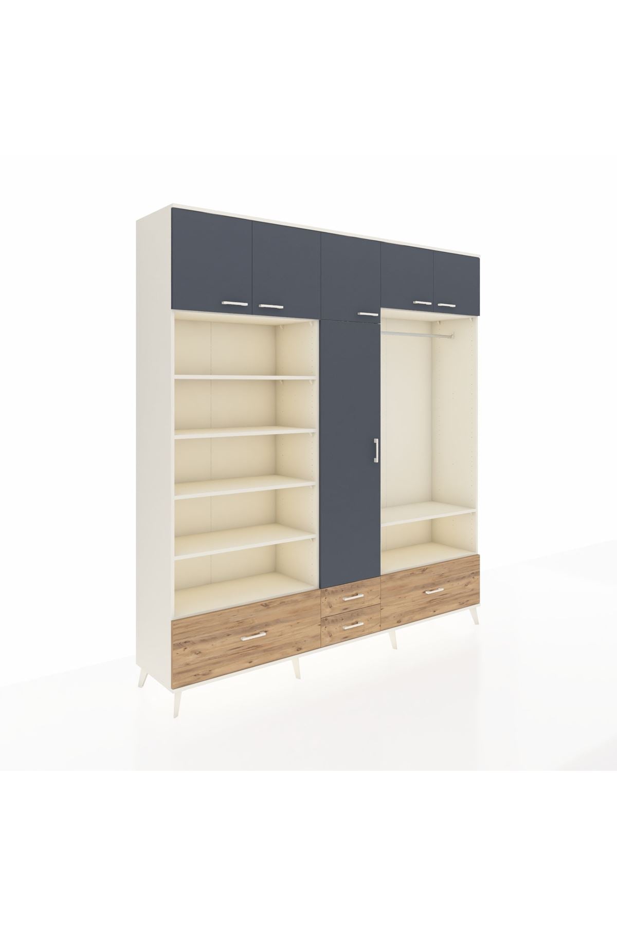 Hyperion Dolap 18 Raflı 4 Çekmeceli Tek Askılı 220x44x243 Aytaşı-Antrasit/Çam