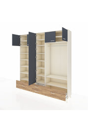 Hyperion Dolap 18 Raflı 4 Çekmeceli Tek Askılı 220x44x243 Aytaşı-Antrasit/Çam