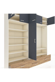 Hyperion Dolap 18 Raflı 4 Çekmeceli Tek Askılı 220x44x243 Aytaşı-Antrasit/Çam