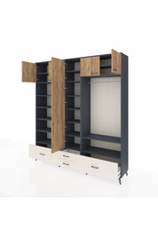 Hyperion Dolap 18 Raflı 4 Çekmeceli Tek Askılı 220x44x243 Antrasit-Çam/Aytaşı