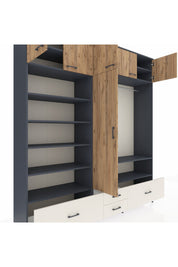 Hyperion Dolap 18 Raflı 4 Çekmeceli Tek Askılı 220x44x243 Antrasit-Çam/Aytaşı