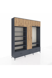 Hyperion Dolap 18 Raflı 4 Çekmeceli Tek Askılı 220x44x243 Antrasit-Çam/Antrasit