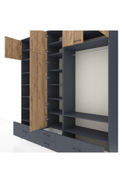 Hyperion Dolap 18 Raflı 4 Çekmeceli Tek Askılı 220x44x243 Antrasit-Çam/Antrasit