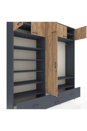 Hyperion Dolap 18 Raflı 4 Çekmeceli Tek Askılı 220x44x243 Antrasit-Çam/Antrasit