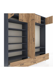 Hyperion Dolap 18 Raflı 4 Çekmeceli Tek Askılı 220x44x243 Antrasit-Çam/Çam