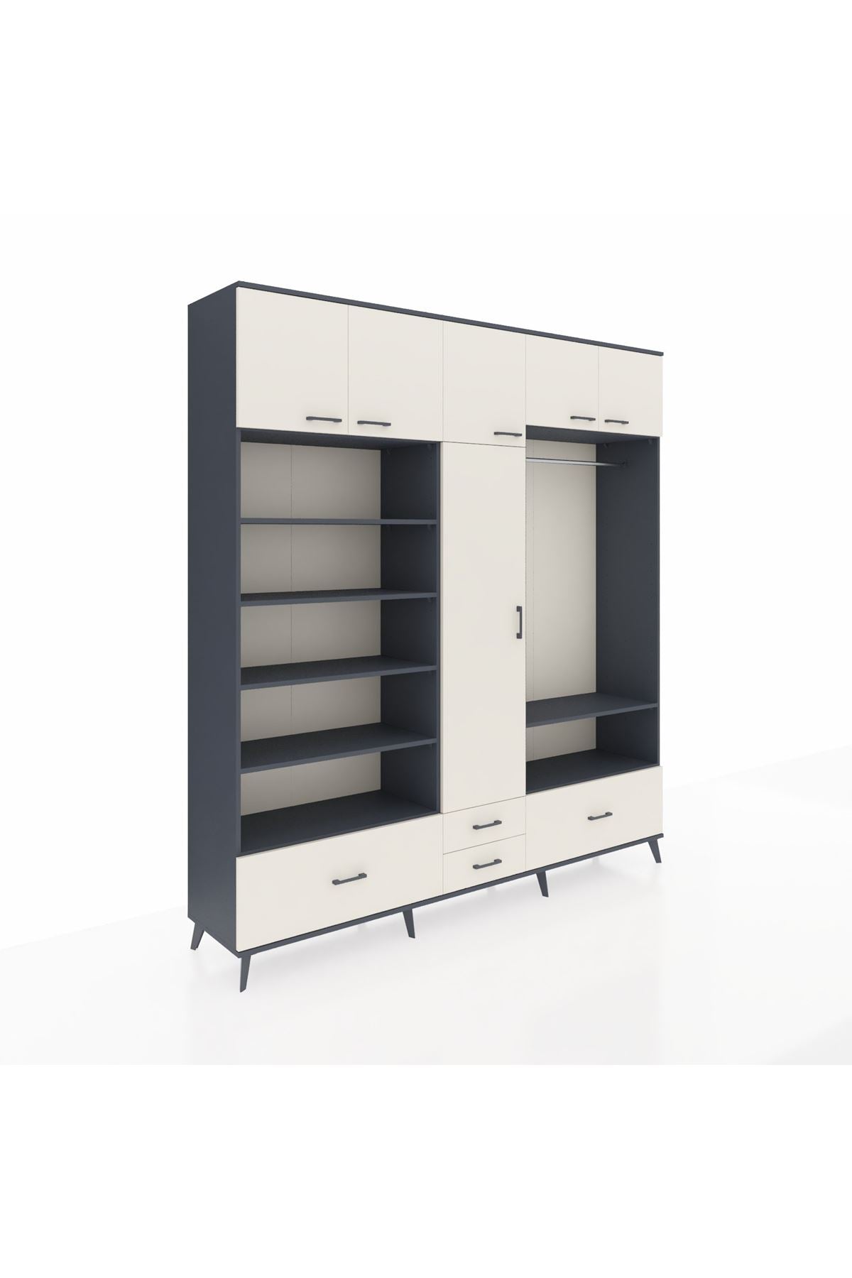 Hyperion Dolap 18 Raflı 4 Çekmeceli Tek Askılı 220x44x243 Antrasit-Aytaşı/Aytaşı