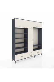 Hyperion Dolap 18 Raflı 4 Çekmeceli Tek Askılı 220x44x243 Antrasit-Aytaşı/Aytaşı