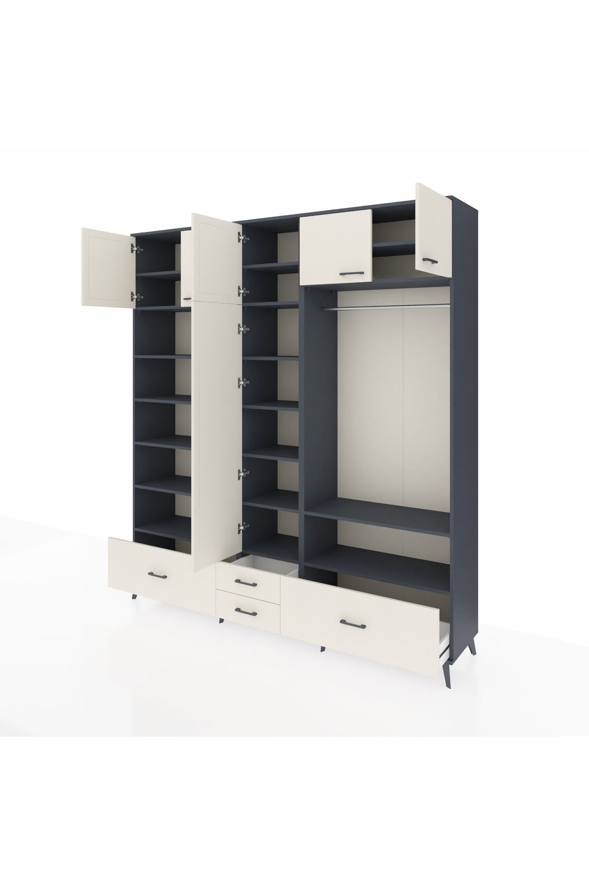 Hyperion Dolap 18 Raflı 4 Çekmeceli Tek Askılı 220x44x243 Antrasit-Aytaşı/Aytaşı