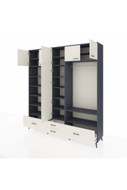 Hyperion Dolap 18 Raflı 4 Çekmeceli Tek Askılı 220x44x243 Antrasit-Aytaşı/Aytaşı