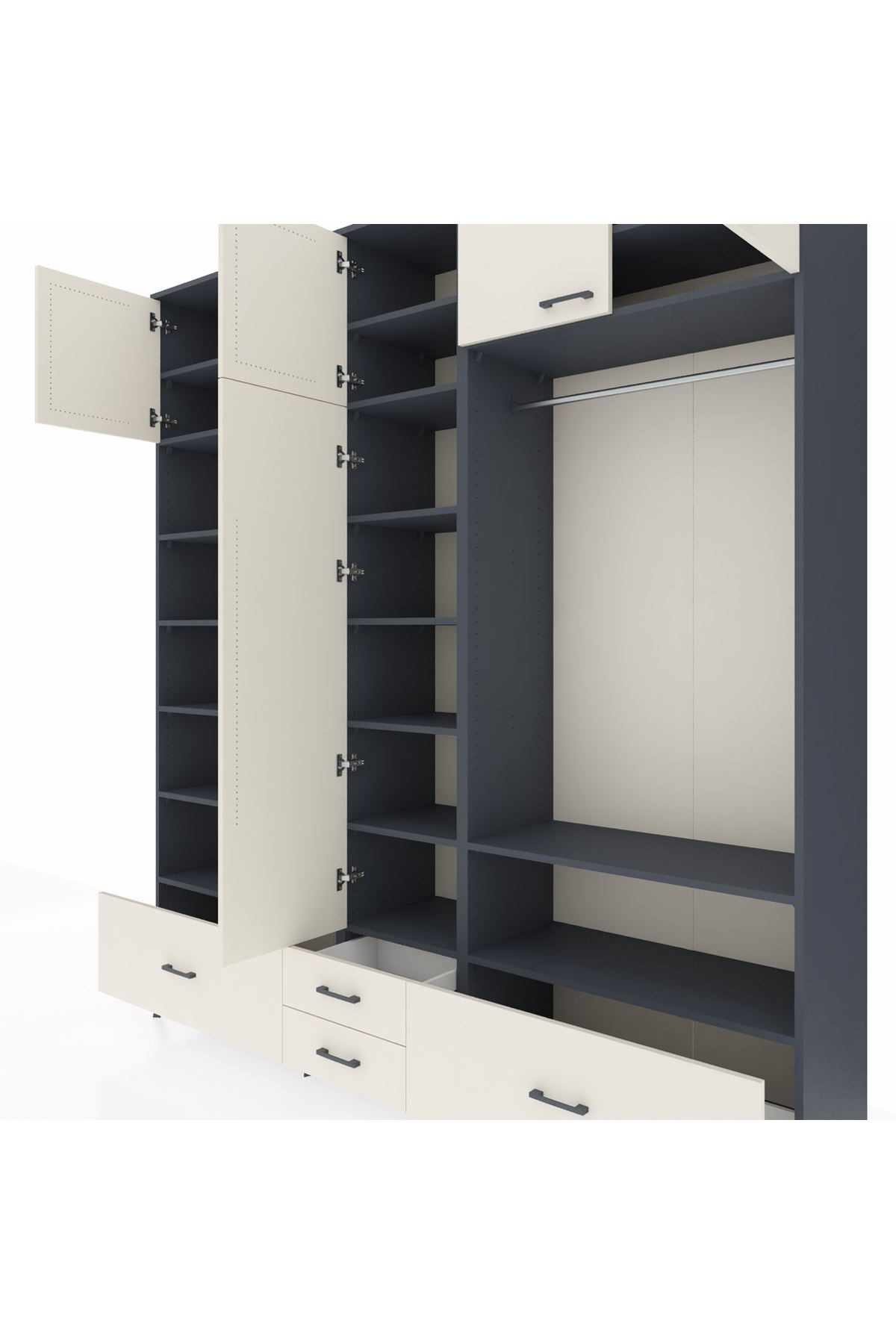 Hyperion Dolap 18 Raflı 4 Çekmeceli Tek Askılı 220x44x243 Antrasit-Aytaşı/Aytaşı