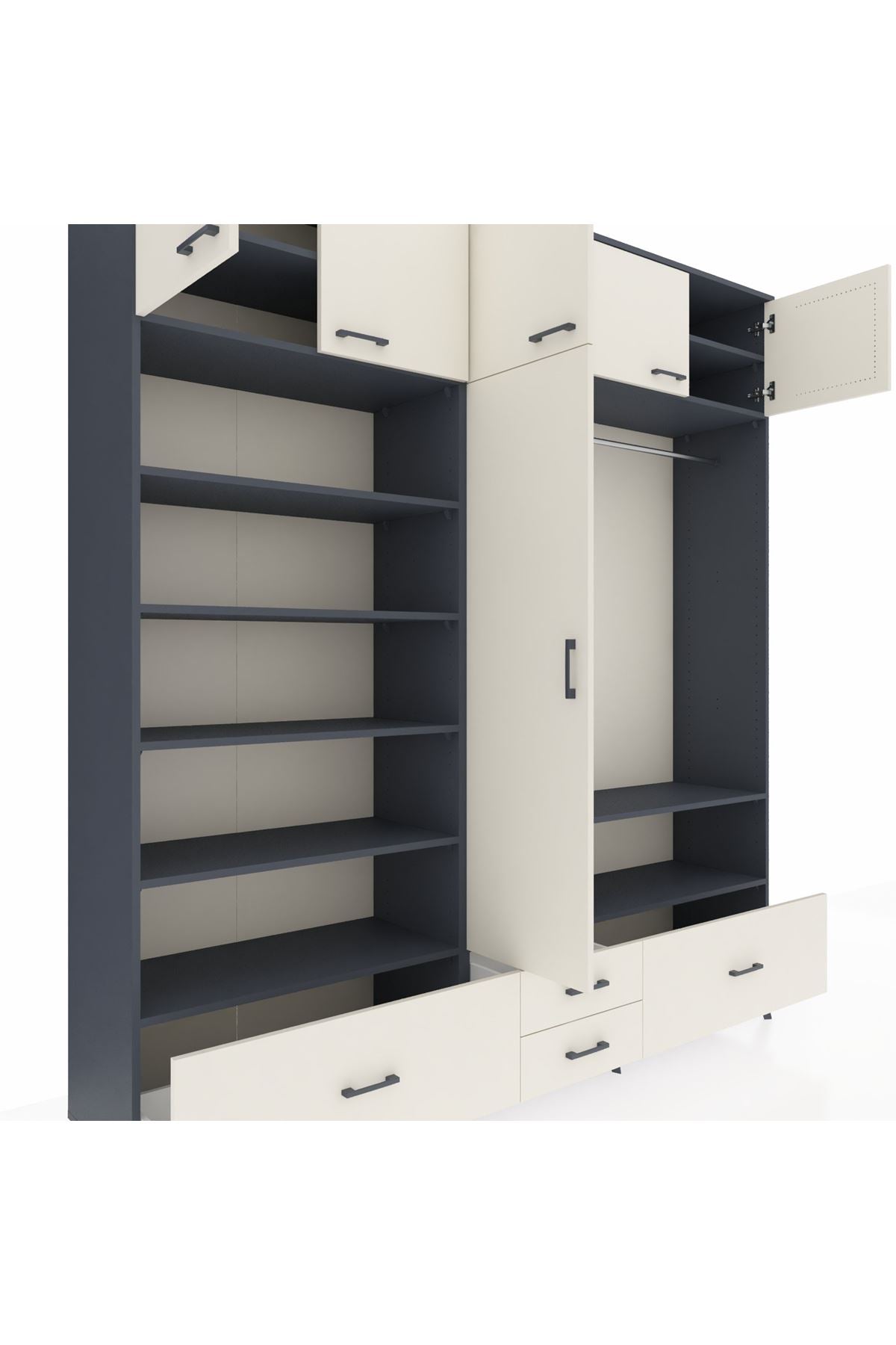 Hyperion Dolap 18 Raflı 4 Çekmeceli Tek Askılı 220x44x243 Antrasit-Aytaşı/Aytaşı