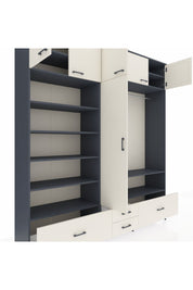 Hyperion Dolap 18 Raflı 4 Çekmeceli Tek Askılı 220x44x243 Antrasit-Aytaşı/Aytaşı