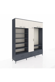 Hyperion Dolap 18 Raflı 4 Çekmeceli Tek Askılı 220x44x243 Antrasit-Aytaşı/Antrasit