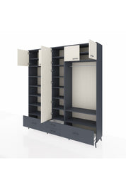 Hyperion Dolap 18 Raflı 4 Çekmeceli Tek Askılı 220x44x243 Antrasit-Aytaşı/Antrasit