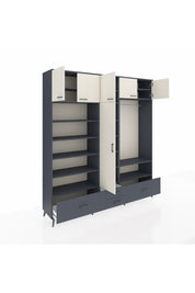 Hyperion Dolap 18 Raflı 4 Çekmeceli Tek Askılı 220x44x243 Antrasit-Aytaşı/Antrasit