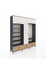 Hyperion Dolap 18 Raflı 4 Çekmeceli Tek Askılı 220x44x243 Antrasit-Aytaşı/Çam
