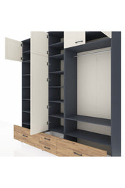 Hyperion Dolap 18 Raflı 4 Çekmeceli Tek Askılı 220x44x243 Antrasit-Aytaşı/Çam