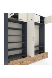 Hyperion Dolap 18 Raflı 4 Çekmeceli Tek Askılı 220x44x243 Antrasit-Aytaşı/Çam