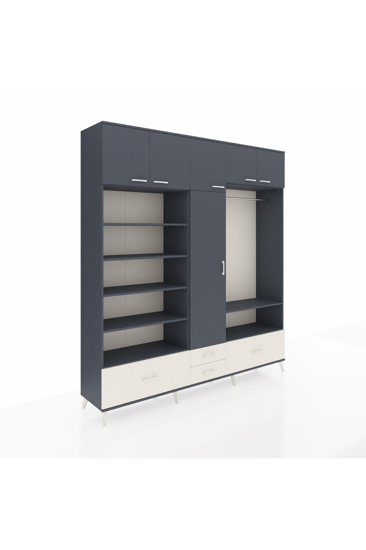 Hyperion Dolap 18 Raflı 4 Çekmeceli Tek Askılı 220x44x243 Antrasit-Antrasit/Aytaşı