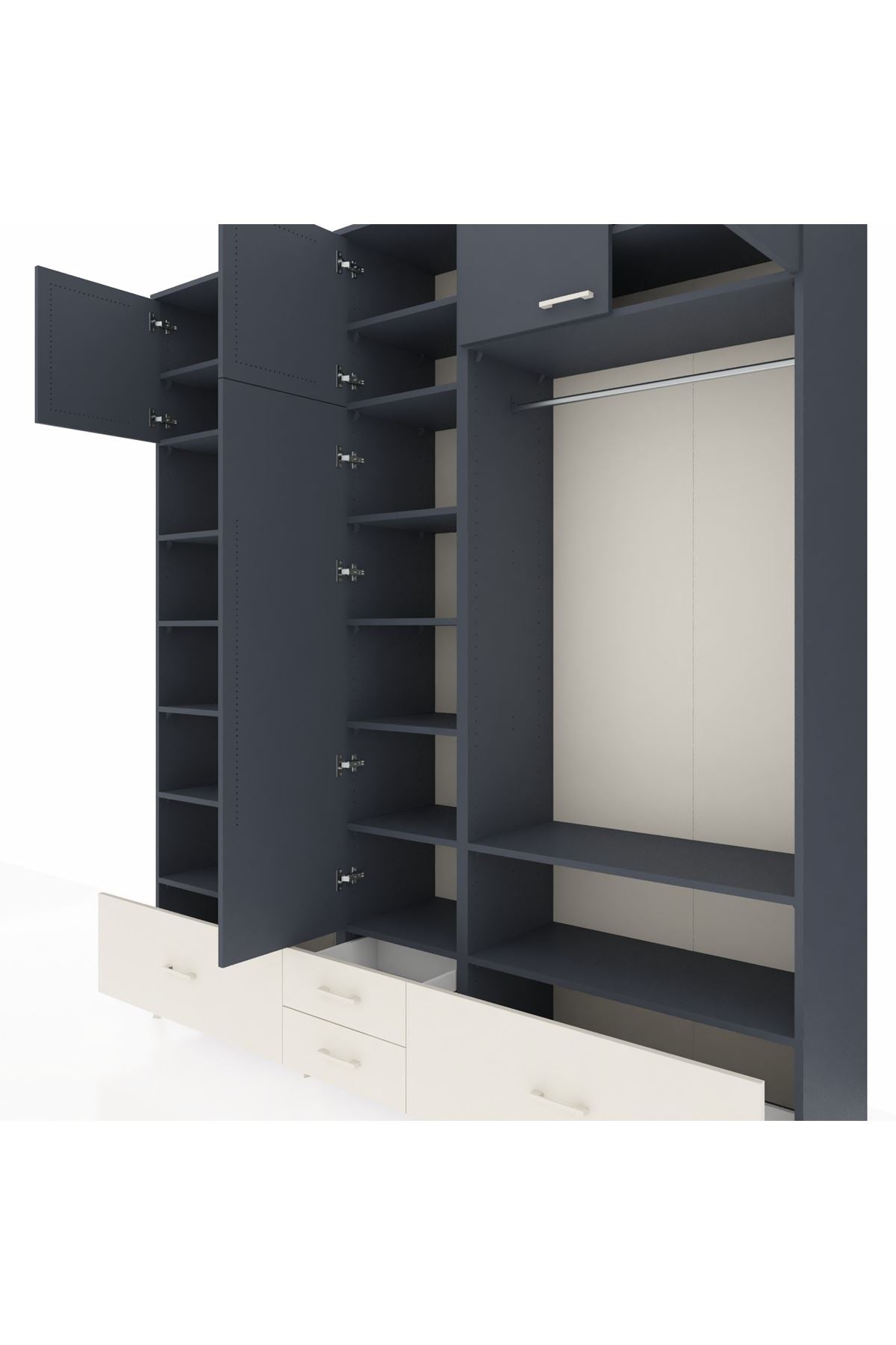 Hyperion Dolap 18 Raflı 4 Çekmeceli Tek Askılı 220x44x243 Antrasit-Antrasit/Aytaşı