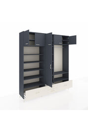 Hyperion Dolap 18 Raflı 4 Çekmeceli Tek Askılı 220x44x243 Antrasit-Antrasit/Aytaşı