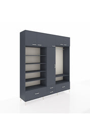 Hyperion Dolap 18 Raflı 4 Çekmeceli Tek Askılı 220x44x243 Antrasit-Antrasit/Antrasit