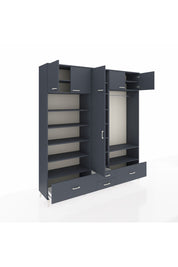 Hyperion Dolap 18 Raflı 4 Çekmeceli Tek Askılı 220x44x243 Antrasit-Antrasit/Antrasit
