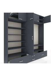 Hyperion Dolap 18 Raflı 4 Çekmeceli Tek Askılı 220x44x243 Antrasit-Antrasit/Antrasit