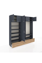 Hyperion Dolap 18 Raflı 4 Çekmeceli Tek Askılı 220x44x243 Antrasit-Antrasit/Çam