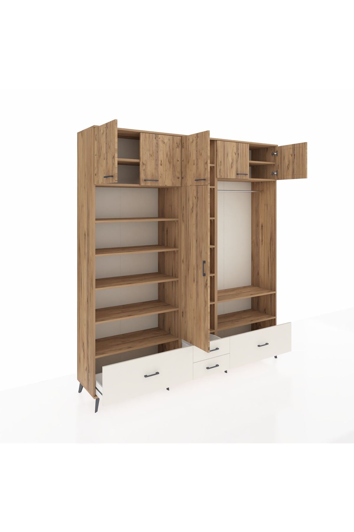 Hyperion Dolap 18 Raflı 4 Çekmeceli Tek Askılı 220x44x243 Çam-Çam/Aytaşı