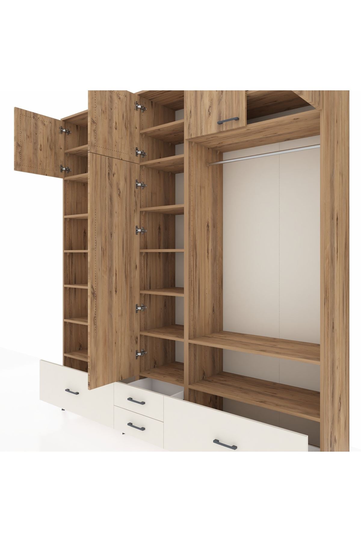 Hyperion Dolap 18 Raflı 4 Çekmeceli Tek Askılı 220x44x243 Çam-Çam/Aytaşı