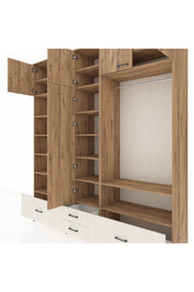 Hyperion Dolap 18 Raflı 4 Çekmeceli Tek Askılı 220x44x243 Çam-Çam/Aytaşı