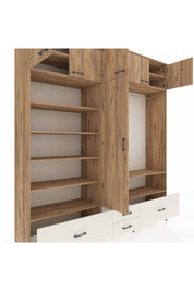 Hyperion Dolap 18 Raflı 4 Çekmeceli Tek Askılı 220x44x243 Çam-Çam/Aytaşı