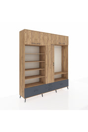 Hyperion Dolap 18 Raflı 4 Çekmeceli Tek Askılı 220x44x243 Çam-Çam/Antrasit