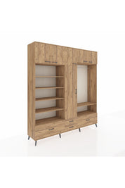 Hyperion Dolap 18 Raflı 4 Çekmeceli Tek Askılı 220x44x243 Çam-Çam/Çam