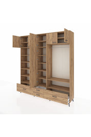Hyperion Dolap 18 Raflı 4 Çekmeceli Tek Askılı 220x44x243 Çam-Çam/Çam
