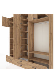 Hyperion Dolap 18 Raflı 4 Çekmeceli Tek Askılı 220x44x243 Çam-Çam/Çam