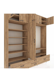 Hyperion Dolap 18 Raflı 4 Çekmeceli Tek Askılı 220x44x243 Çam-Çam/Çam