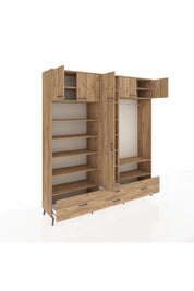 Hyperion Dolap 18 Raflı 4 Çekmeceli Tek Askılı 220x44x243 Çam-Çam/Çam