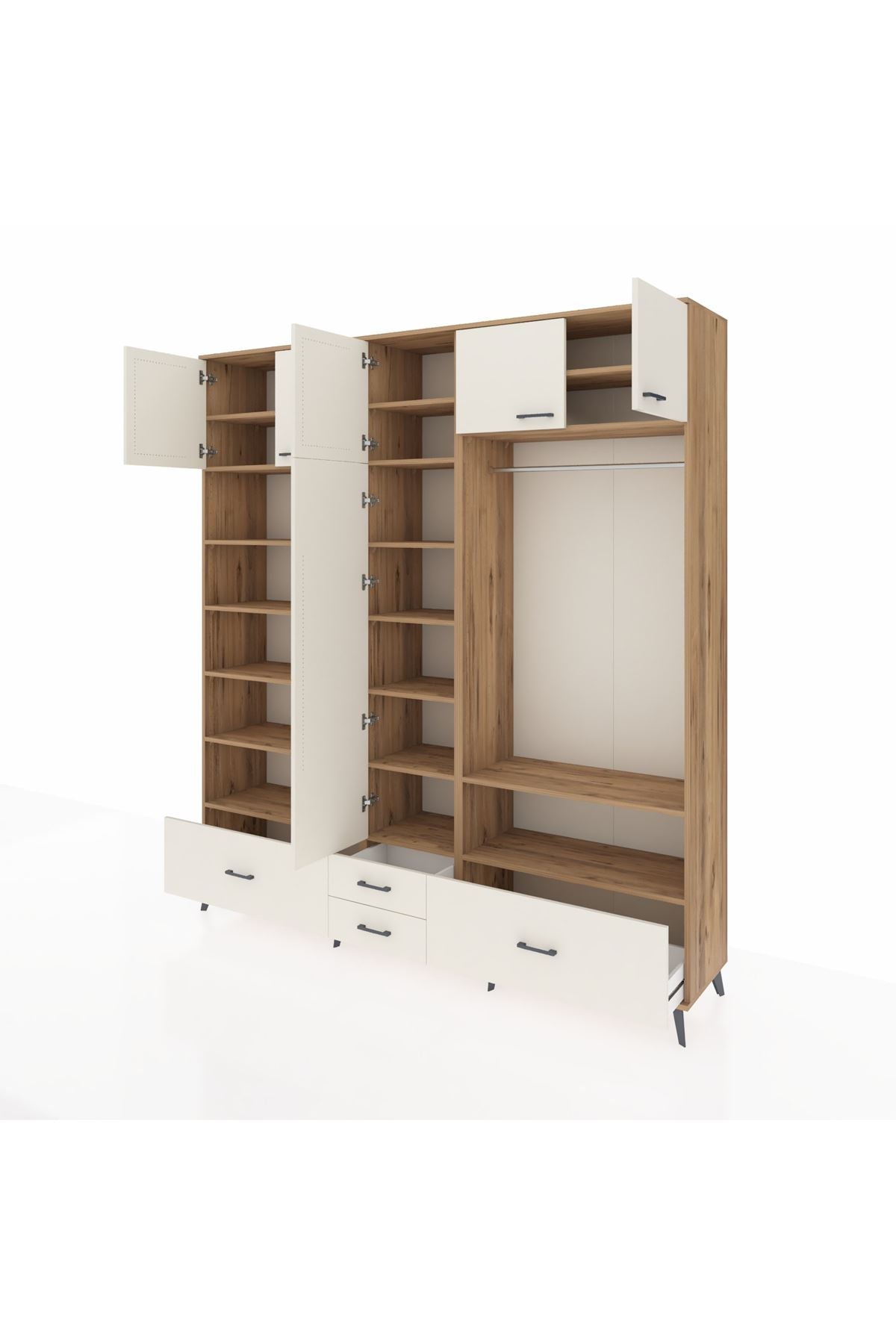 Hyperion Dolap 18 Raflı 4 Çekmeceli Tek Askılı 220x44x243 Çam-Aytaşı/Aytaşı