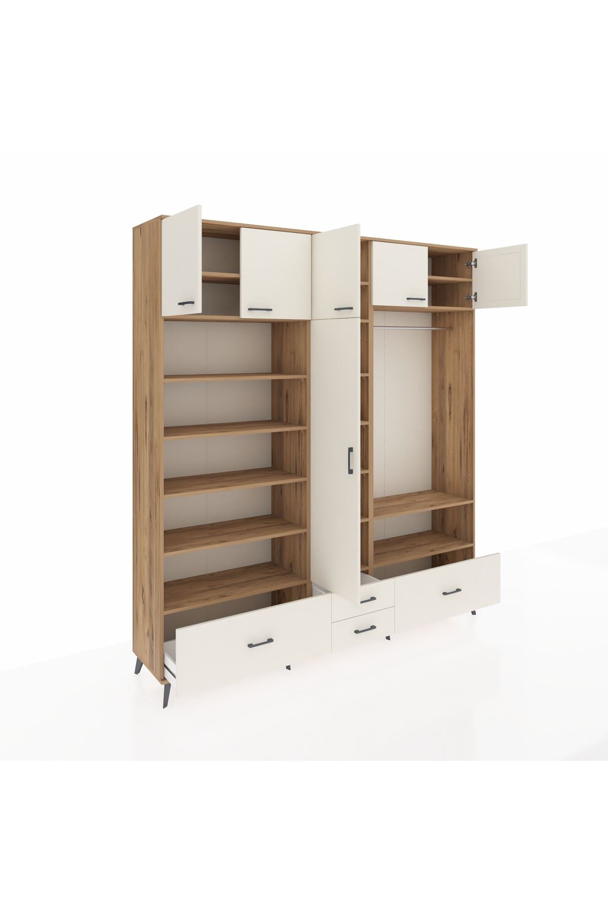 Hyperion Dolap 18 Raflı 4 Çekmeceli Tek Askılı 220x44x243 Çam-Aytaşı/Aytaşı