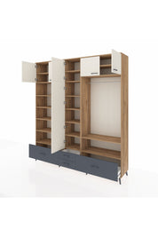 Hyperion Dolap 18 Raflı 4 Çekmeceli Tek Askılı 220x44x243 Çam-Aytaşı/Antrasit