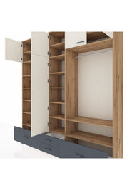 Hyperion Dolap 18 Raflı 4 Çekmeceli Tek Askılı 220x44x243 Çam-Aytaşı/Antrasit