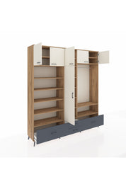 Hyperion Dolap 18 Raflı 4 Çekmeceli Tek Askılı 220x44x243 Çam-Aytaşı/Antrasit