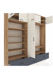 Hyperion Dolap 18 Raflı 4 Çekmeceli Tek Askılı 220x44x243 Çam-Aytaşı/Antrasit