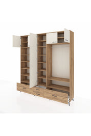 Hyperion Dolap 18 Raflı 4 Çekmeceli Tek Askılı 220x44x243 Çam-Aytaşı/Çam