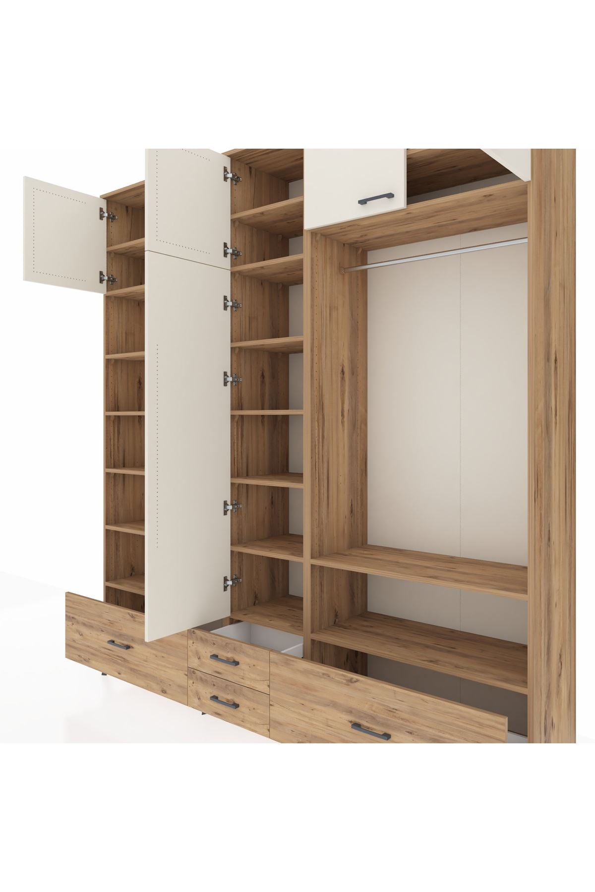 Hyperion Dolap 18 Raflı 4 Çekmeceli Tek Askılı 220x44x243 Çam-Aytaşı/Çam