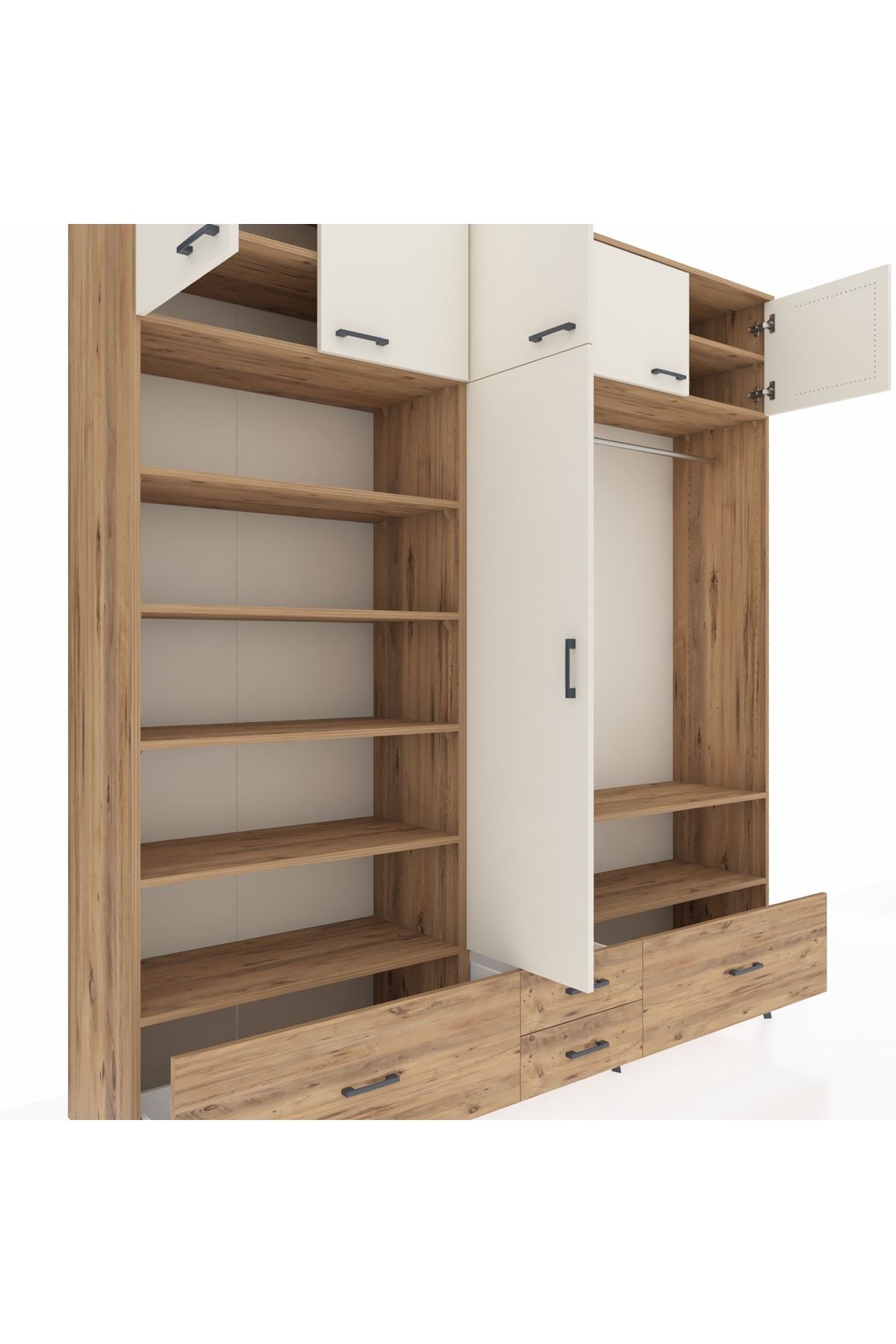 Hyperion Dolap 18 Raflı 4 Çekmeceli Tek Askılı 220x44x243 Çam-Aytaşı/Çam