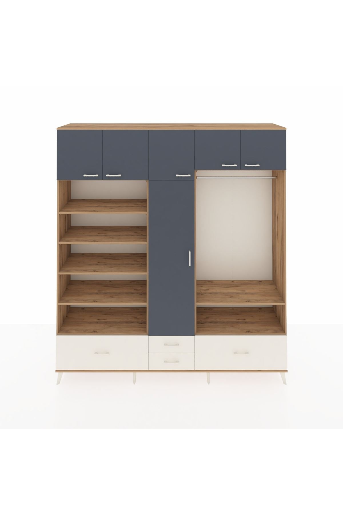 Hyperion Dolap 18 Raflı 4 Çekmeceli Tek Askılı 220x44x243 Çam-Antrasit/Aytaşı