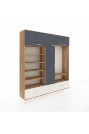 Hyperion Dolap 18 Raflı 4 Çekmeceli Tek Askılı 220x44x243 Çam-Antrasit/Aytaşı